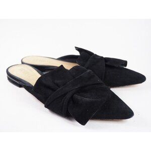 Schutz Black Suede Pointed Toe Bow Slides Flats, Size 7.5 (US)